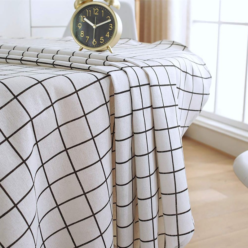 Hodeacc Plaid Tablecloth, Cotton Linen Tablecloth, White/Black Plaid Non-fading, Dustproof,