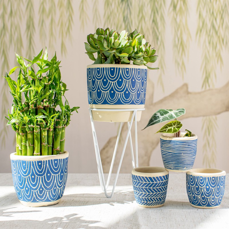 Sass & Belle Blue Mini Cement Planters - Set Of