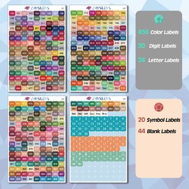 Carsilers Label Stickers for Diamond Art Storage Kits Boxes,576 Color Number Letters Symbols Stickers，Cross Stitch Supplies Diamond Painting Accessories with Blank Label and Wax，Square（1 Set）
