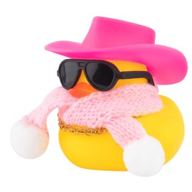 wonuu Winter Rubber Duck with Knitted Scarf Sunglasses Necklace Cowboy Hat, Mini Ducky for Home Party Ornament Car Accessories Dashboard Decoration, Pink