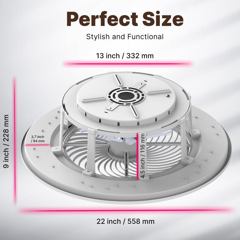 PrimeMall Bladeless Ceiling Fan with Light and Remote Control 22"