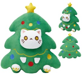 Yulefly Christmas Cat Plush Xmas Plushies Christmas Tree Plush Holiday Plush 12 inches for Birthday Valentine