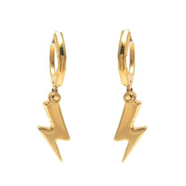 Arracadas con dije - Hoops with charm - Chapa de Oro Calidad Premium - Elegantia Jewelry (b) Rayo)