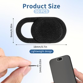 Piriuuo 50 Pcs Webcam Cover Slide, Laptop Camera Cover Slide Ultra-Thin PC Camera Covers Cameras Privacy Covers Slides Universal Cameras Cap for Laptop, Smartphone, PC, Tablet (Black)