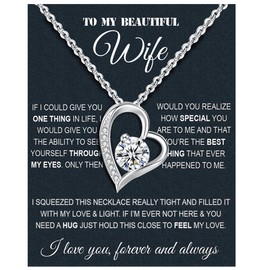 Wife Necklace From Husband To My Wife Necklace Soulmate Necklace For Women Future Wife Jewelry Birthday Christmas Valentine's gifts For Girlfriend Message Card & LED Box (Heart 01-Wife PU, 925 Sterling Silver)
