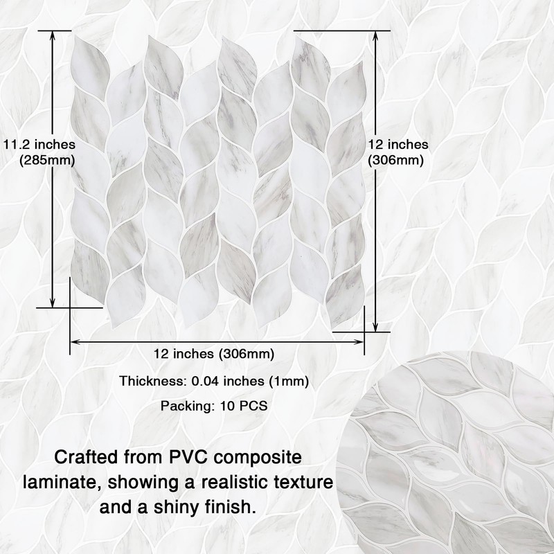 Tilingview 10 Pcs Leaf Design Peel and Stick for Kitchen