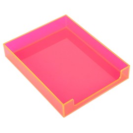 Paper Tray Acrylic File Organizer for Desk Letter Tray Desk Organizer Document Holder Sorter Storage for A4 Office Supplies Magazines, 13.8x10.6x2.4 Inches, Neon Pink