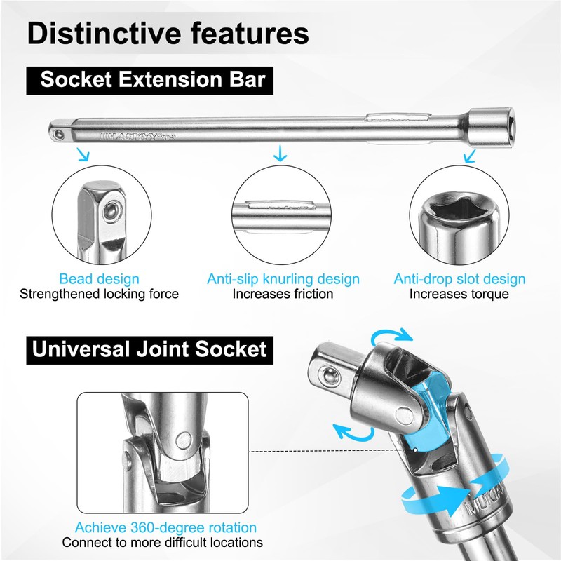 sourcing map 1/4" Drive Socket Extension Set 2" 4" 6"