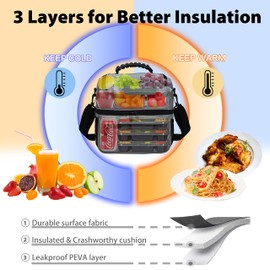 Kato Tirrinia Insulated Lunch Bag for Men, Extra Large 13L Lunch Cooler Bag with Dual Compartment, Leakproof Lunch Bento Box Bag, Suitable for Adult Work, Camping, Picnic, Light Gray