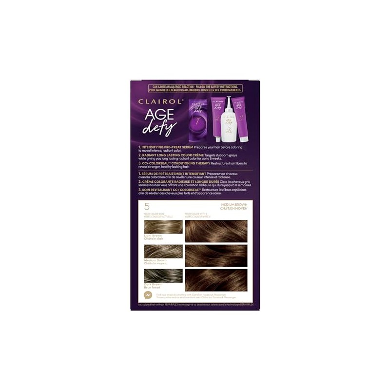 Clairol Age Defy Permanent Hair Dye, 5 Medium Brown Hair