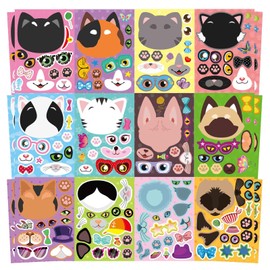 48 Sheets Cat Stickers,Make a Face Stickers for Kids, Make Your Own Cat Sticker, Animal Sticker for Kids 3-5, Brithday Gift Party Favors, Teacher Reward Classroom Games Craft