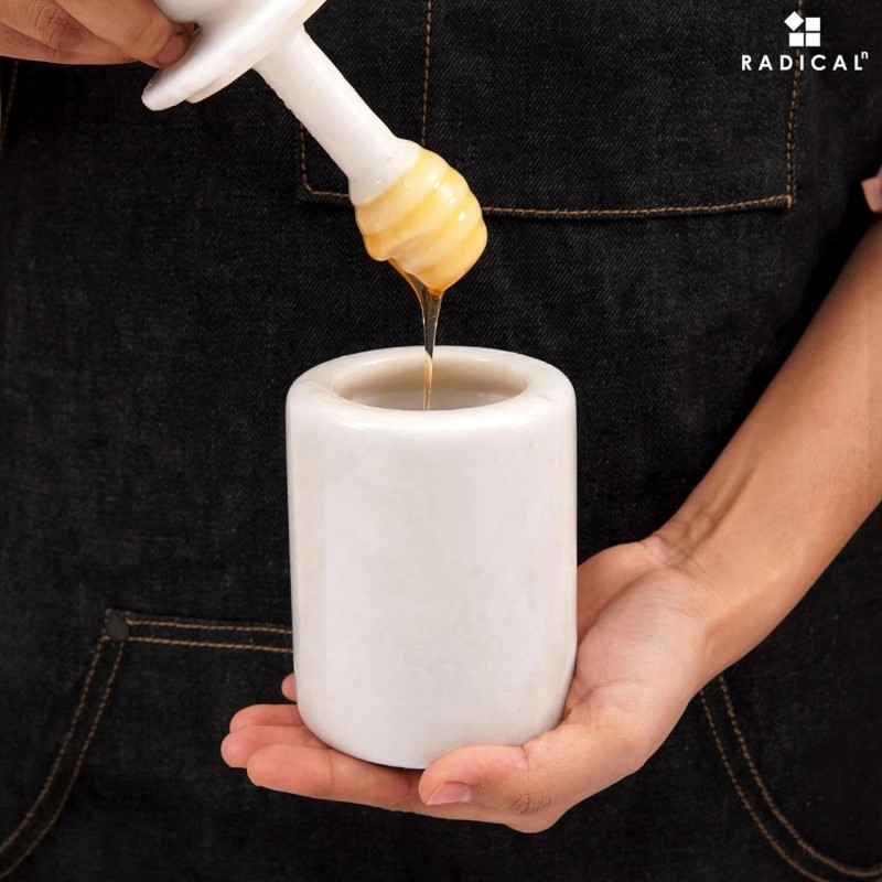 Marblous Krafts Marble Honey Jar with Dipper & Lid |5.5"