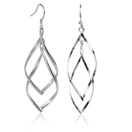 Linear Infinity Earrings, Statement Silver Earrings Women, Hand Curved Pendant, Hypoallergenic Earrings, Chain Earrings for Women, Gift for Women