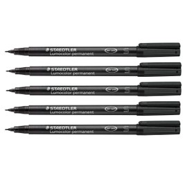 Staedtler Lumocolor 313-9X Permanent Foil Pen Smudge-proof and Waterproof on Almost All Surfaces Line Width S 0.4 mm Refillable Long Life 5 Black Universal Pens