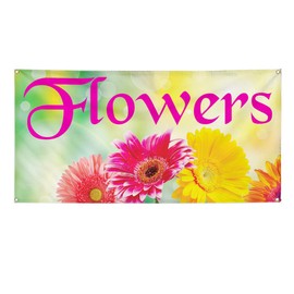 Vinyl Banner Multiple Sizes Flowers Business C Retail Outdoor Weatherproof Industrial Yard Signs Yellow 4 Grommets 16x40Inches