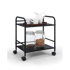 SunnyPoint 2-Tier Metal Rolling Utility Cart – Mobile Storage Shelf with Caster Wheels – Small Space Organizer for Home, Office, Bedroom, Kitchen (BLK)