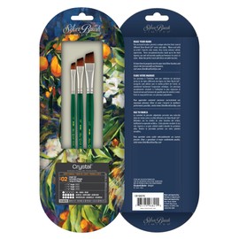 Silver Brush Limited CR-6821S Crystal Angle Set, Paintbrushes for Watercolour, & Acrylic Painting, Set of 3, 1/4, 1/2, & 3/8 Inch Angle Brushes, Short Handle