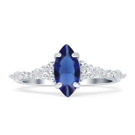OMRANII Blue Sapphire CZ Size-8 Art Deco Marquise Shaped Vintage Style Wedding Engagement Ring Solid 925 Sterling Silver Gift For Women