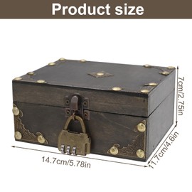 DHINCHANSAIB Wooden Treasure Chest Vintage Wooden Treasure Chest Children with Lock, Wooden Chest Pirate Box for Storage and Decorating Gifts, Small Treasure Chest Wood
