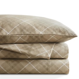 Codi Flannel Sheets Queen Size- 4 Pieces Ultra Soft Flannel Sheet Set, Cozy 100% Cotton Tan Plaid Bedsheets, Brushed for Extra Softness, Fall Themed Warm Bedding Sheets, 14 Inch Deep Pocket