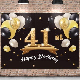 PAKBOOM Happy 41st Birthday Banner Backdrop - 41 Birthday Party Decorations Supplies for Men - Black Gold 4 x 6ft