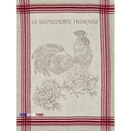 Tissus Toselli French Jacquard Kitchen Dish Towel Rooster & Vegetables - Made in France