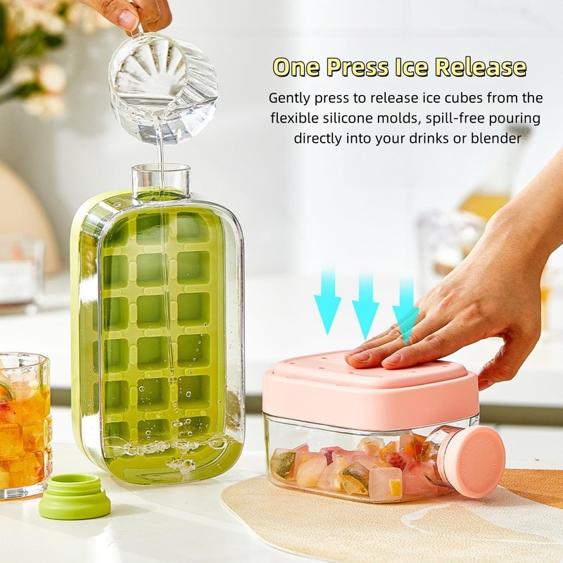 Ice Cube Bottle with Straw,2 in 1 Water Bottle Ice