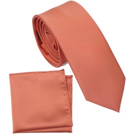 ZENXUS Boy's Solid Terra Cotta Tie with Pocket Square Set, Small Necktie for Toddlers and Boys, Self-Tied