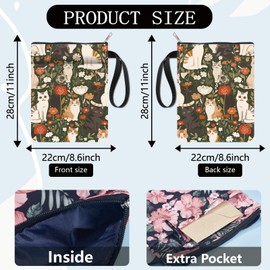 craspire Book Covers with Cat Motif, Book Protector with Flower Motif, Plant Book Cover for Paperbooks, Washable Fabric Book Cover with Zip and Additional Sleeve Pocket, Book Lovers