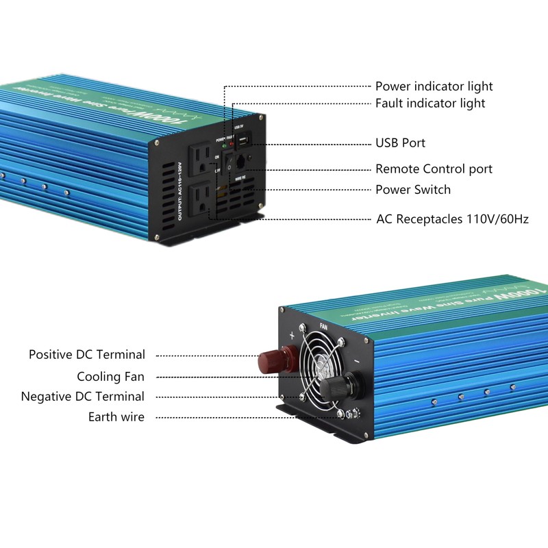 Fit4Less Pure Sine Wave Power Inverter 1000W DC12V to AC