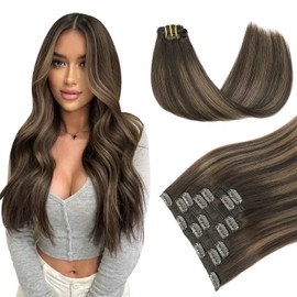 Pinkpearl Clip in Hair Extensions Human Hair Extensions, #2/6/2 Balayage Dark Brown to Chestnut Brown 120g 7pcs 22 inches Real Human Hair Extensions Clip in Straight Remy Silky Weft(#2/6/2,22)