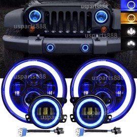 Unbranded 7" Round LED Headlights + 4" Fog Lights Combo Kit Fit Jeep Wrangler JK 2007-17
