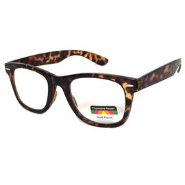 VeryHobby Retro Square Frame Multi 3 Focus Progressive Reading Glasses (Tortoise Brown, 3.00, multiplier_x)