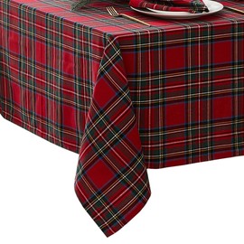 Elrene Home Fashions Stowe Tartan Holiday Plaid Christmas/Winter Cotton Rectangle Tablecloth, 52"x70", Red