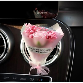 ALITTLEBYLIFE Rose Dried Flower Bouquet - Car Accessories - Vent Clip Scent Diffuser - Perfume Decoration -Gifts,Cute Car Diffuser Creative Car Perfume Decoration Aromatherapy Ornament (Pink)