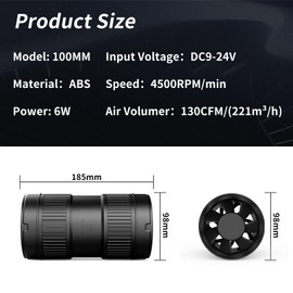 4 Inch Inline Duct Fan 130CFM Airflow with Stepless Speed Control Low Noise Energy Saving Ventilation Booster Fan for Grow Tents,Workshops,Basements