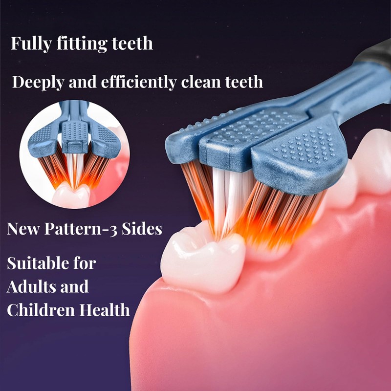 Emoyi 4pack Soft Hair Toothbrush 3-Sides Toothbrushes C Shape for