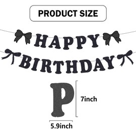 SINGOMON Black Bow Happy Birthday Banner Black Coquette Bow Birthday Banner Black Happy Birthday Sign for Black Birthday Decorations Black Party Decorations Black Bow Decorations