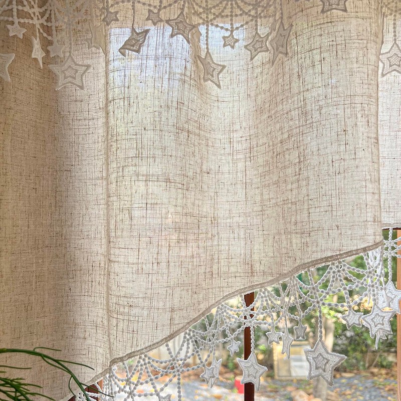 AiDamai Swag Curtain with Star Trim Arched Doorway Curtain 1PC