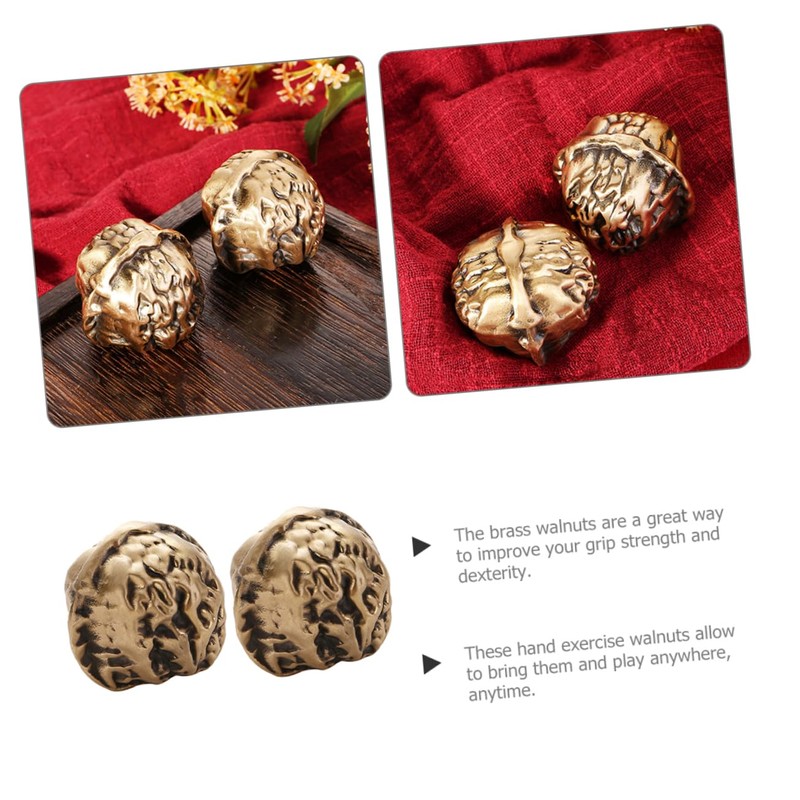 KONTONTY Chinese Walnut Exercise Balls Hand Grip Strengthening Balls Brass