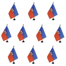 AZ FLAG - Set of 10 Haiti Table Flags 8.25 x 5.5 inches - 10 Small Haiti Flags 100% Polyester with 25 cm Flag Pole and Black Plastic Base