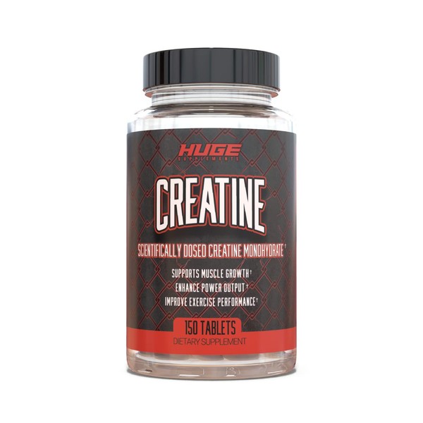 Huge Supplements Creatine Monohydrate Pills, 5000mg of Pure Creatine, Clinically Dosed to Boost Performance, Increase Muscle Strength and Size, 30 Servings