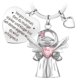 YnewL Smoothness Guardian Angel Lucky Charm Keyring with Gemstones and Lilac Flowers, pink