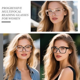 OPTOFENDY Progressive Multifocus Reading Glasses for Women Oversized Blue Light Blocking Oprah Style Computer Readers TBeige 2.5x