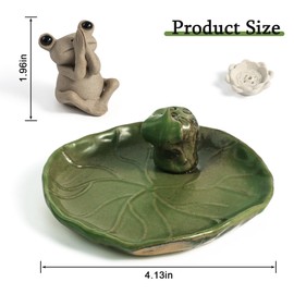 Incense Holder Ceramic Stick Incense Burner Holder Lotus Leaf Frog Incense Trays 100% Handmade