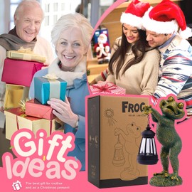 Yeomoo Solar Frog Garden Ornaments with Lantern - Outdoor Figurine Lights for Patio Balcony Lawn Accessories - Housewarming Gifts for Women Men Mum