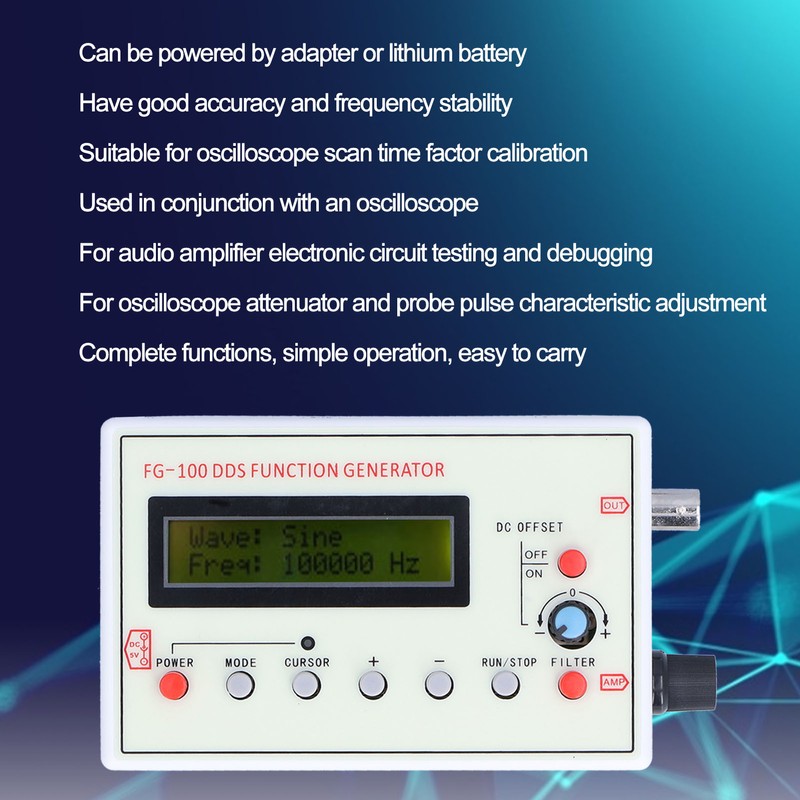 DDS Functional Signal Generator Sine/Square/Sawtooth Triangle Wave FG‑100 1HZ‑500KHZ DC