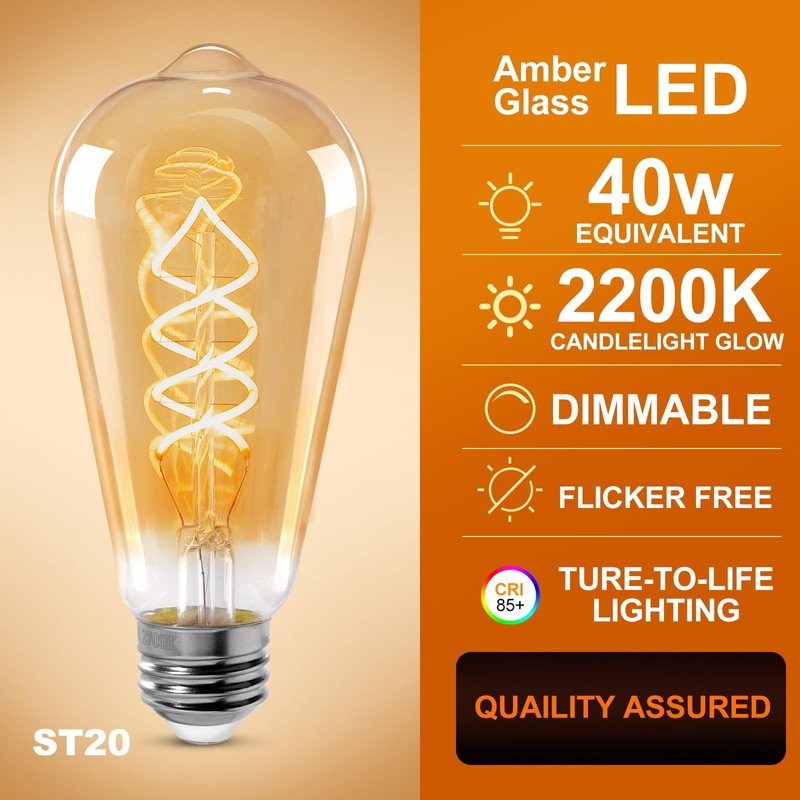 Decoaui ST64 LED E26 Vintage Edison Light Bulbs, Amber Glass,