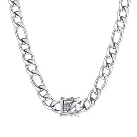 Hius Figaro Link Chain Necklace for Men,9mm Stainless Steel Chunky Chain Necklace, Statement Men's Jewelry, 20inch 24inch 26inch