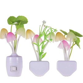 [3 Pack] Warmstor Mushroom Night Light, Lotus Leaves Water-weeds Plug-in Mushrooms Colors Changing Nightlight Colorful Bedside Lamps Breast-feeding LED Night Lights for Baby Kids Children Adult